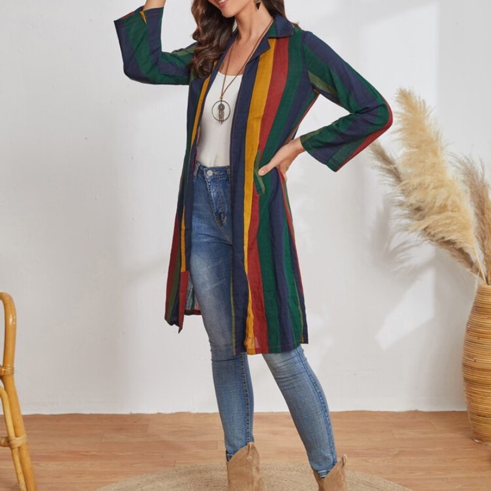 Striped Jacket With Slant Pockets - Picture 3 of 5